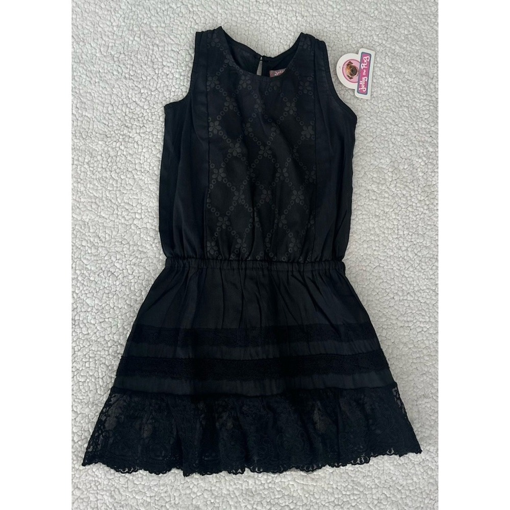 NEW Jelly The Pug Girls Sleeveless Black Dress Ruffles Lace Toddler Size 4/4T